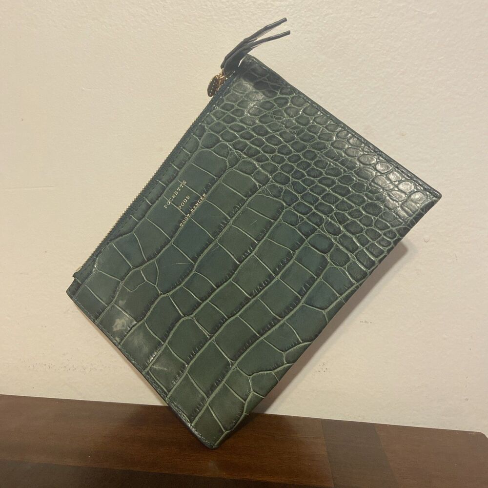 & Other Stories Paris Atelier Leather Croc Embossed Clutch Flat Pouch Bag